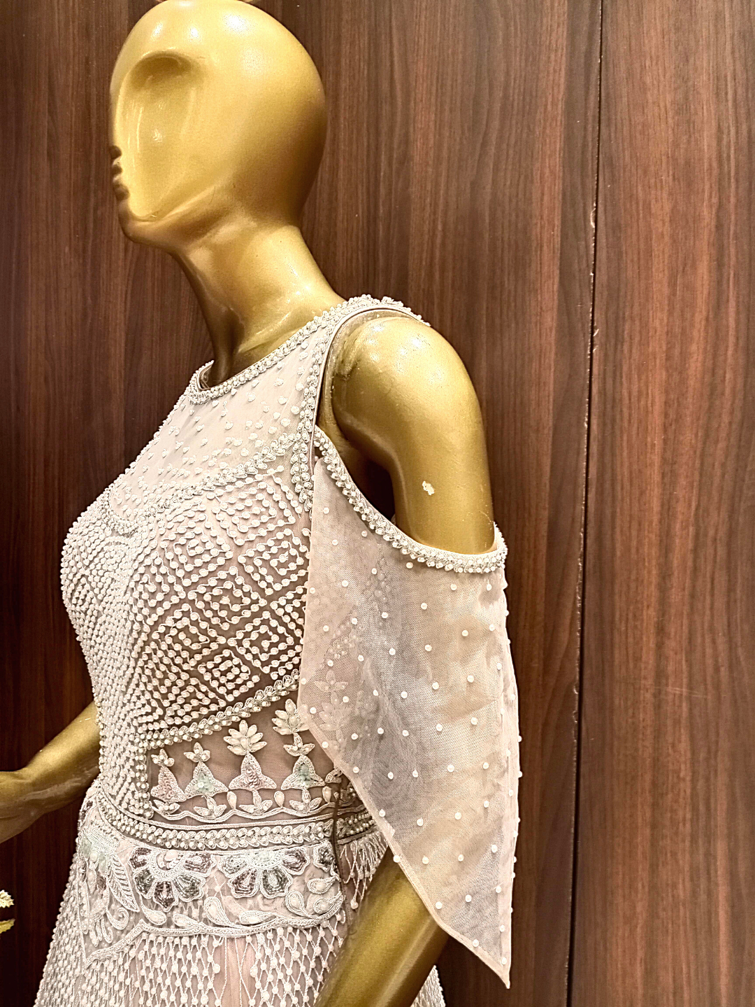 Pastel Pink Crystal Hand Embellished Layered Gown with Resham Embroidery