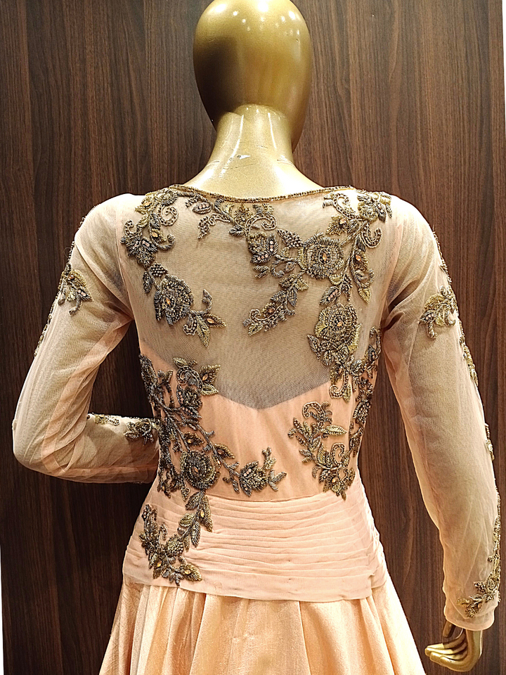 Peach Flared Gown With Zardozi Hand Embroidery and Double layering