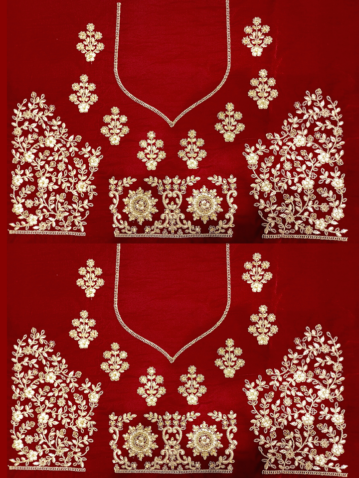 Heavy Ornate Semi-stitched Bridal Lehenga with Gold Zari ,Kundan Embroidery