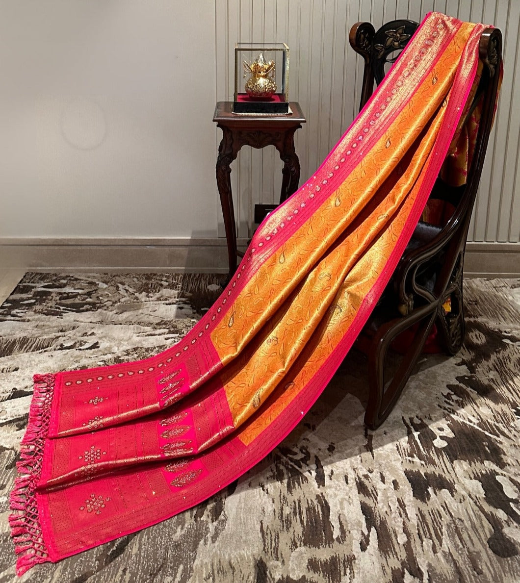 Radiant Orange and Pink Silk Saree