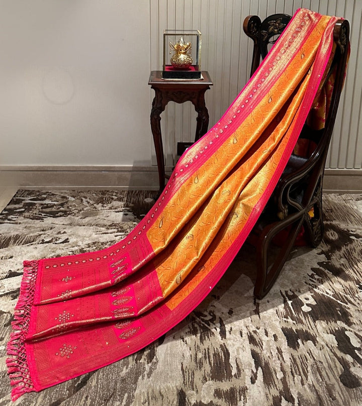 Radiant Orange and Pink Silk Saree