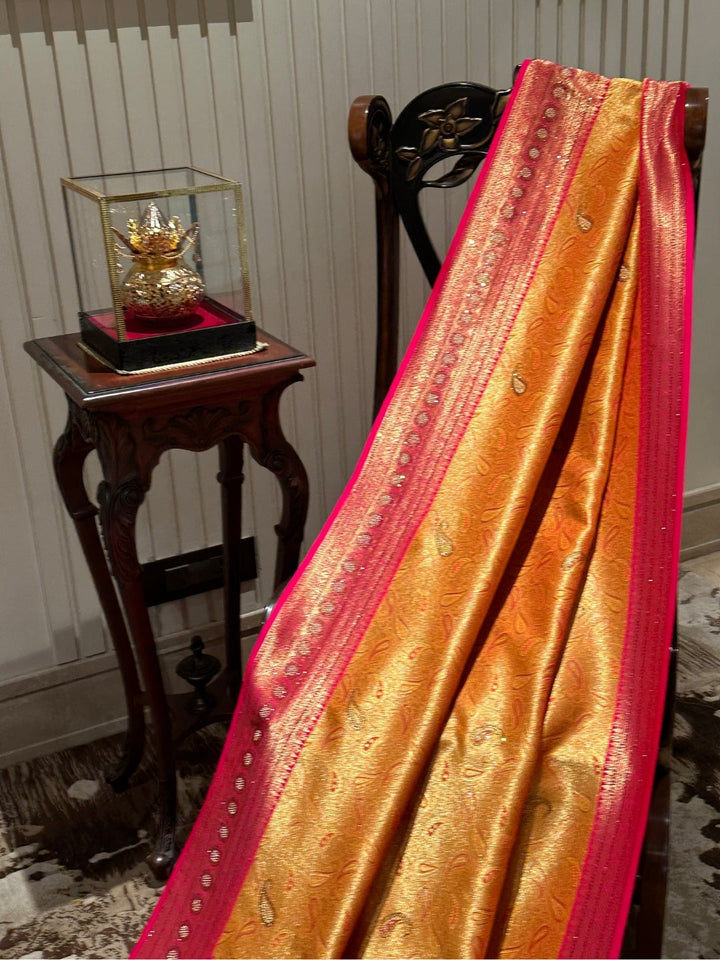 Radiant Orange and Pink Silk Saree