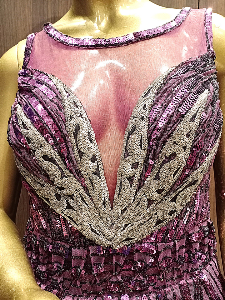 Deep Wine Sequence Hand Embellished Gown with Gold Zari Ethnic Motifs