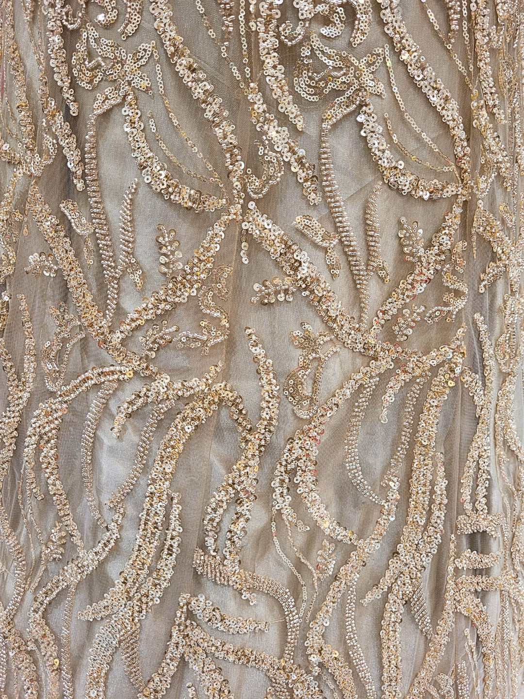 Golden Sequined Embroidered Net Lehenga with Floral and Zari Work