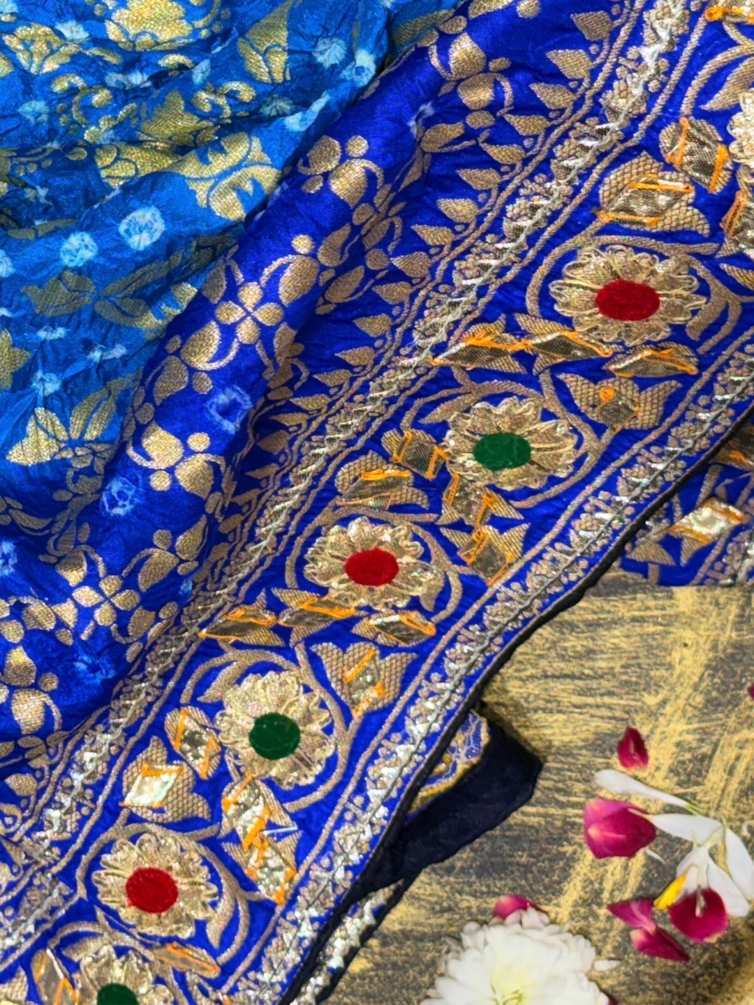 Royal Blue Gota Patti Embroidered Saree with Floral Booti
