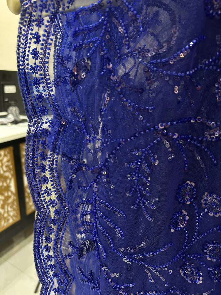 Heavy Sequin Embroidered Net Saree with Floral Border and Blouse