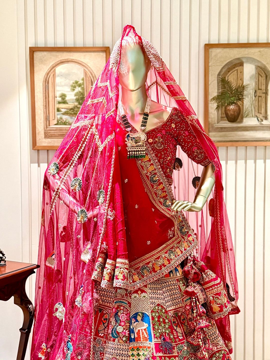 Handcrafted Zari, Mirror Work & Traditional Motifs Embroidered Lehenga Choli Set with Dupatta