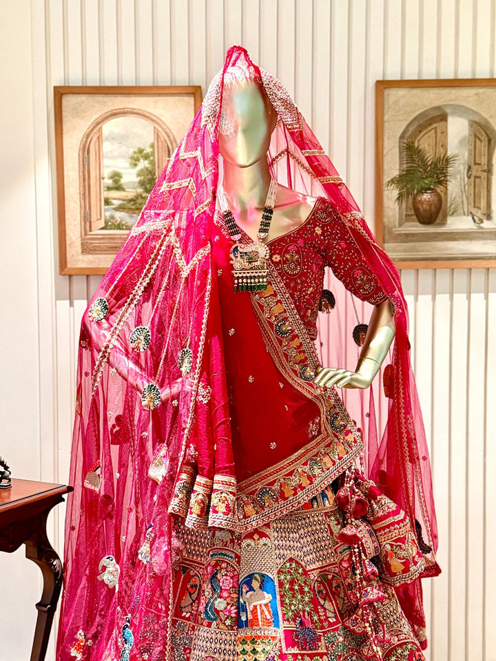 Handcrafted Zari, Mirror Work & Traditional Motifs Embroidered Lehenga Choli Set with Dupatta