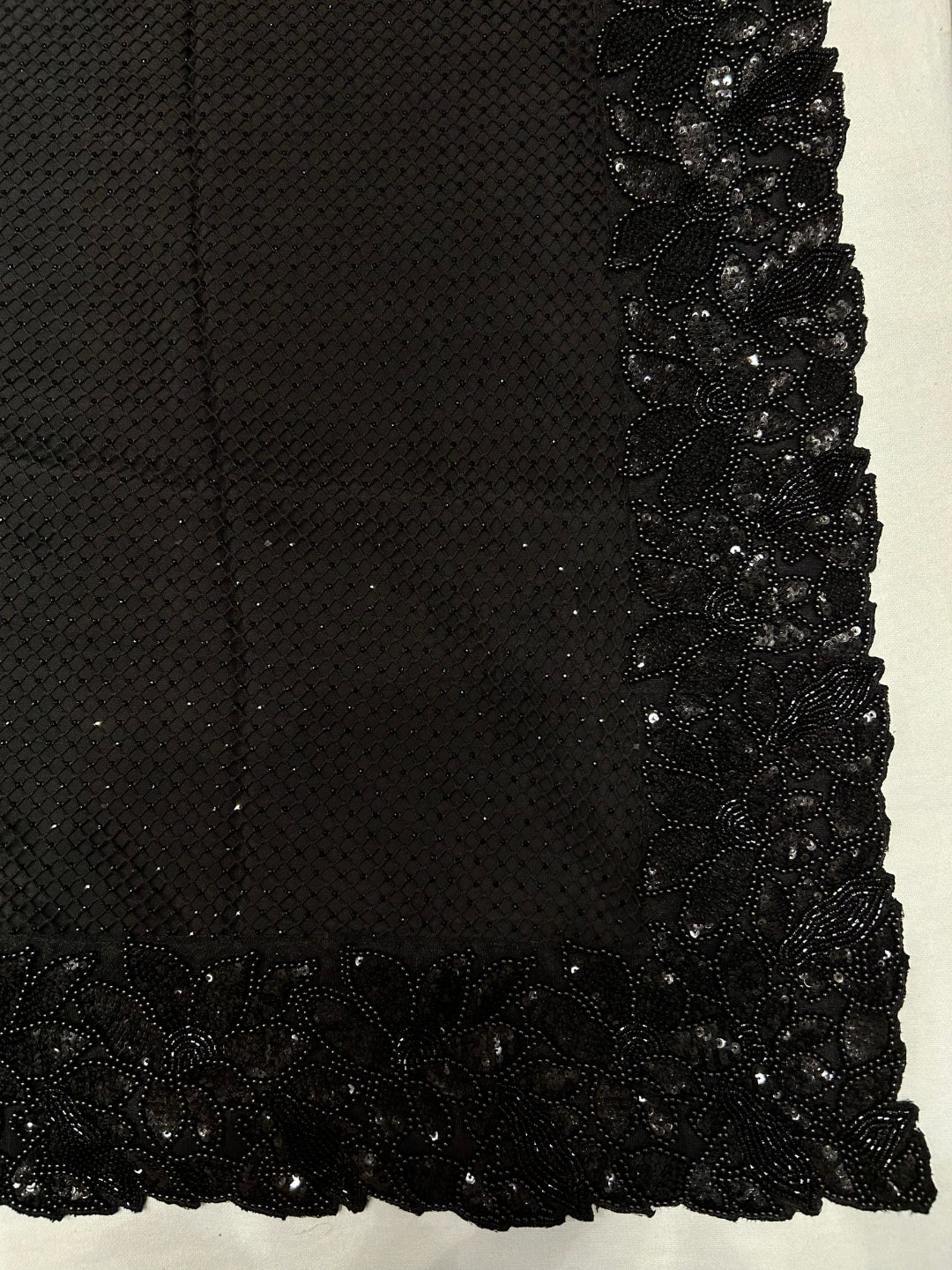 Heavy Bead & Sequin Embroidered Net Saree with Floral Border and Designer Blouse