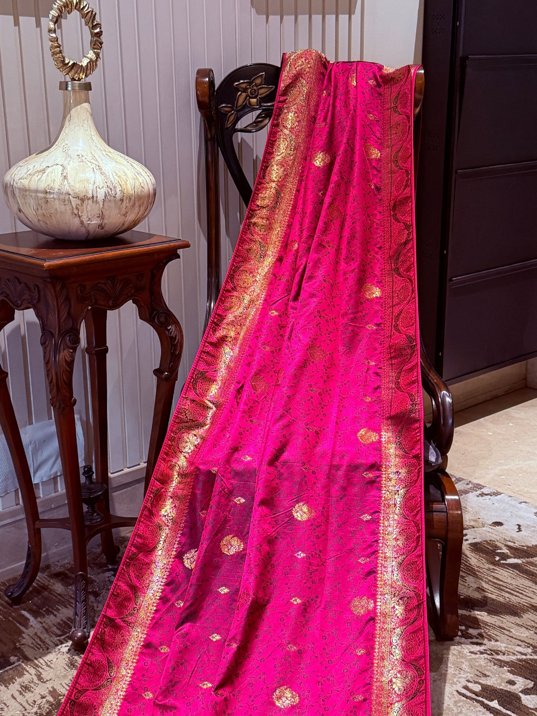Banarasi Art Silk Saree with Gold Zari Paisleys & Antique Broad Border