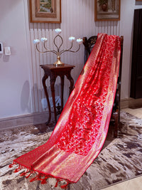 Banarasi Art Silk Saree with Gold Zari Floral Paisley Motifs & Brocade Border