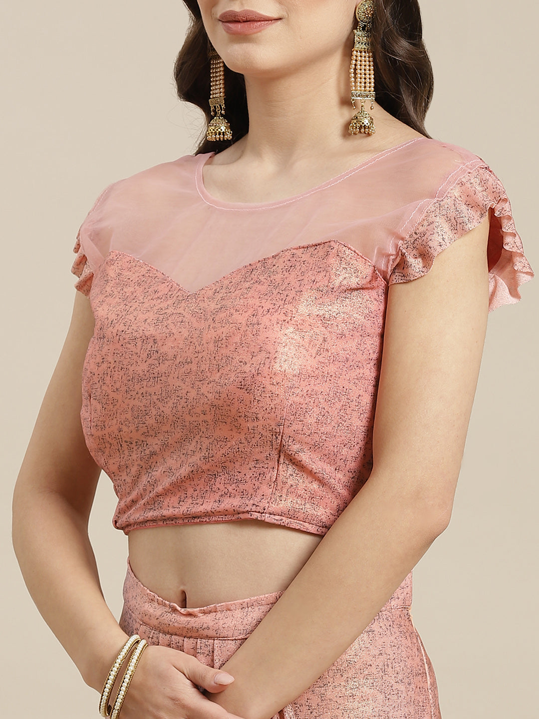 Ruffled Pre-Stitched Draped Pastel Shimmer Embellished Pleated Saree
