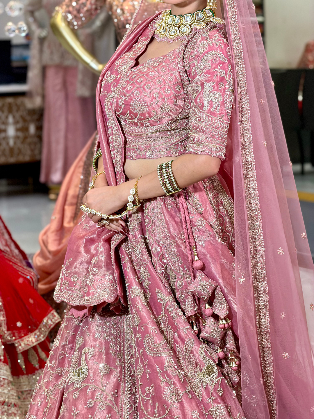 ilk Heavy Zari & Sequin Embroidered Paisley & Floral Jaal Lehenga Choli with Net Dupatta in Dusty Pink