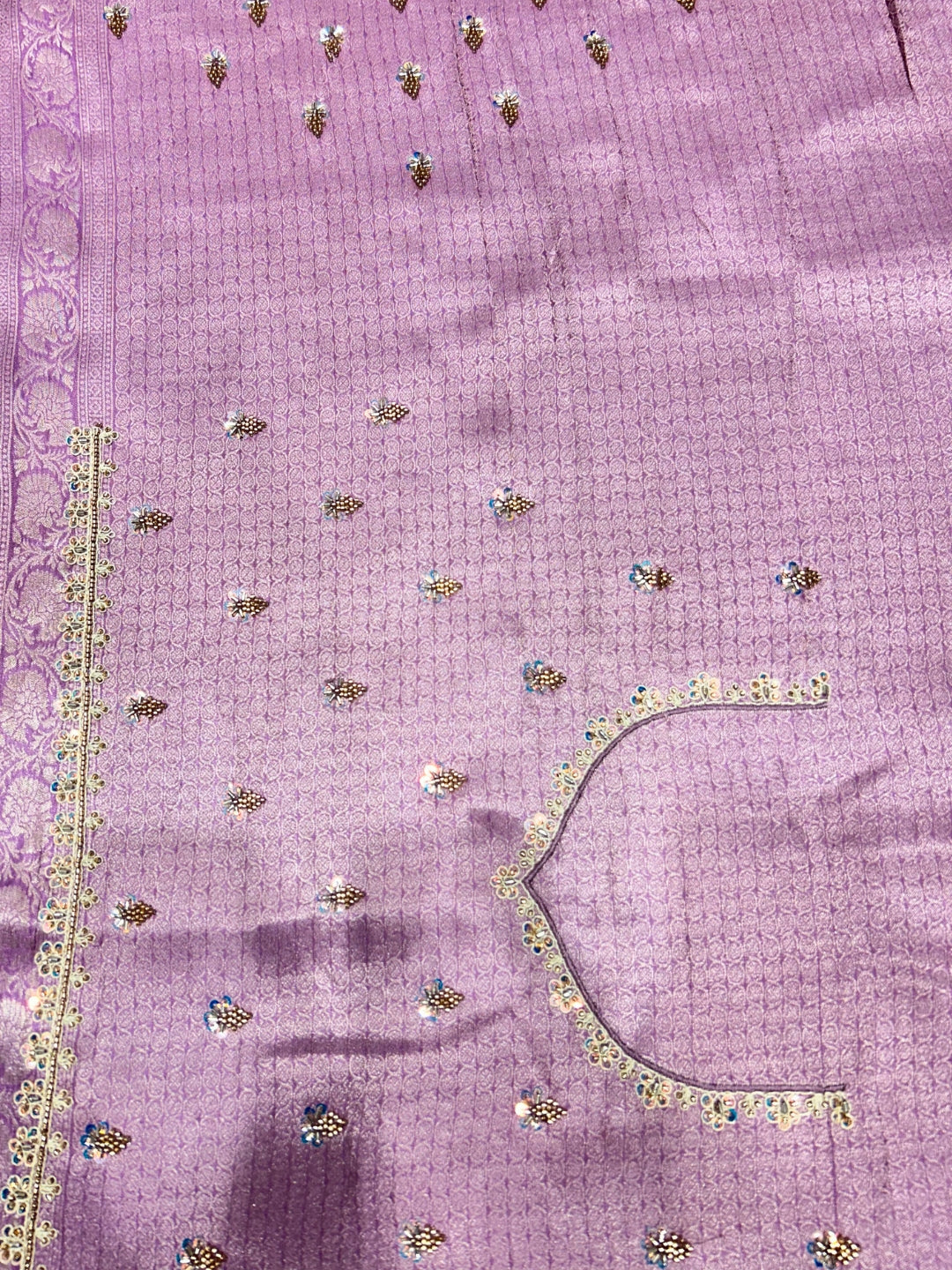 Jacquard Saree with Bead, Sequin Floral Embroidered Border & Blouse Fabric