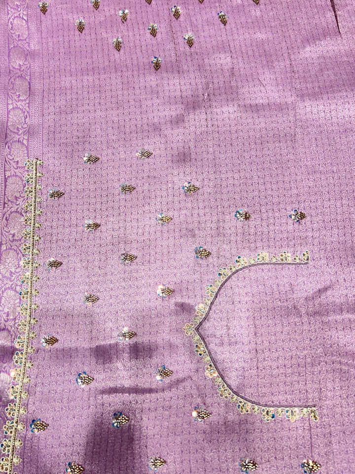 Jacquard Saree with Bead, Sequin Floral Embroidered Border & Blouse Fabric