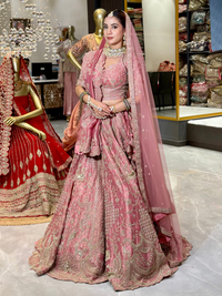 Silk Heavy Zari & Sequin Embroidered Paisley & Floral Jaal Lehenga Choli with Net Dupatta in Dusty Pink