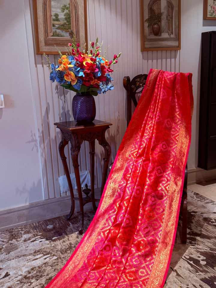 Banarasi Art Silk Saree with Geometric Diamond Weave, Zari Brocade Border
