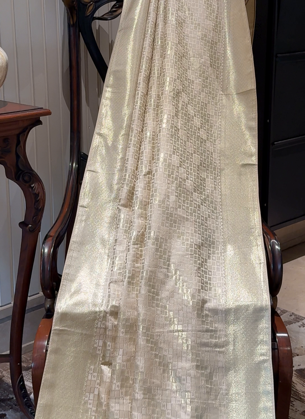 Silk Heavy Zari Woven Geometric Jaal Saree with Zari Woven Border