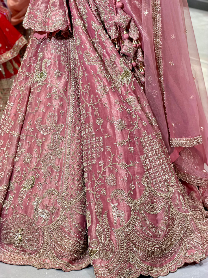 ilk Heavy Zari & Sequin Embroidered Paisley & Floral Jaal Lehenga Choli with Net Dupatta in Dusty Pink