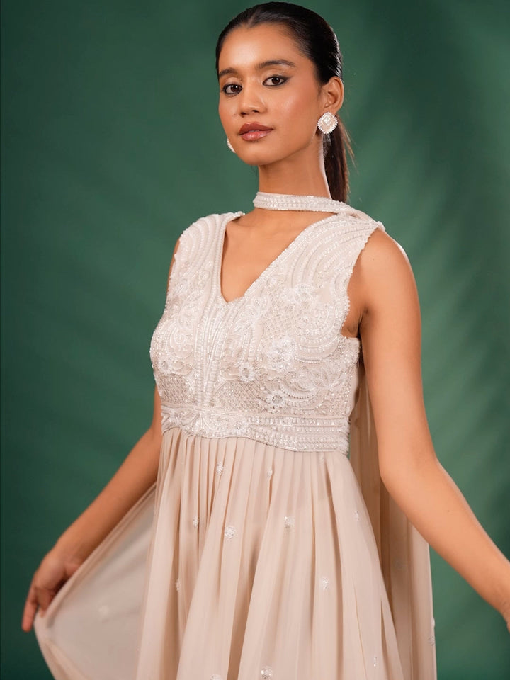 Thread Embroidered & Embellished Kurta with Flared Sharara Pants and Dupatta