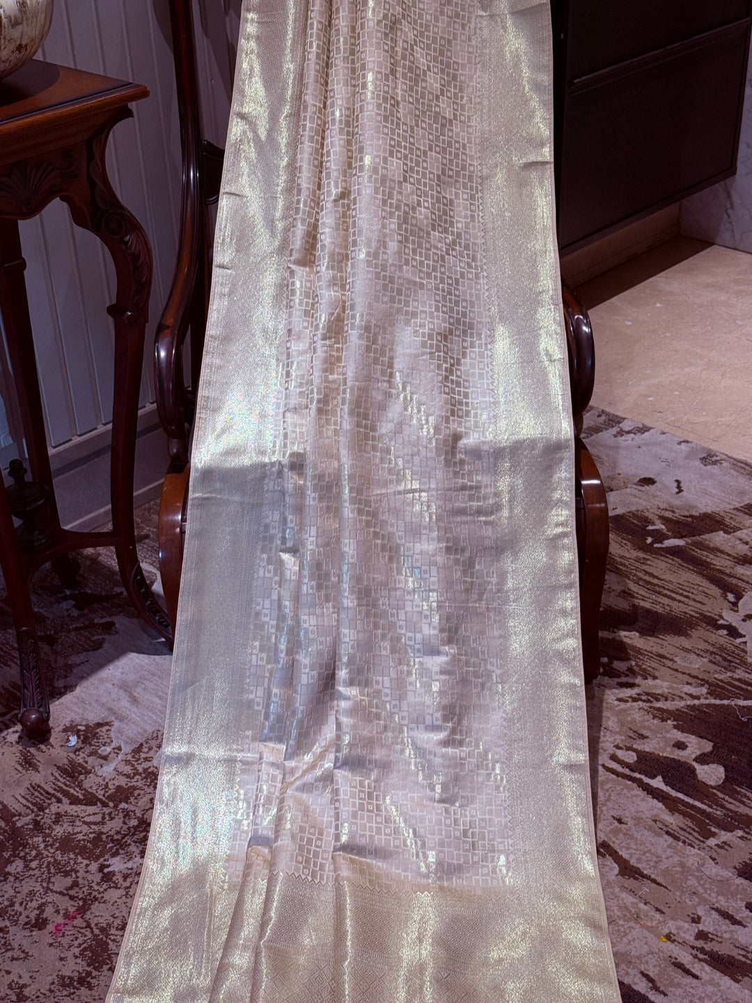 Banarasi Art Silk Saree with Geometric Squares & Wide Self-woven Border