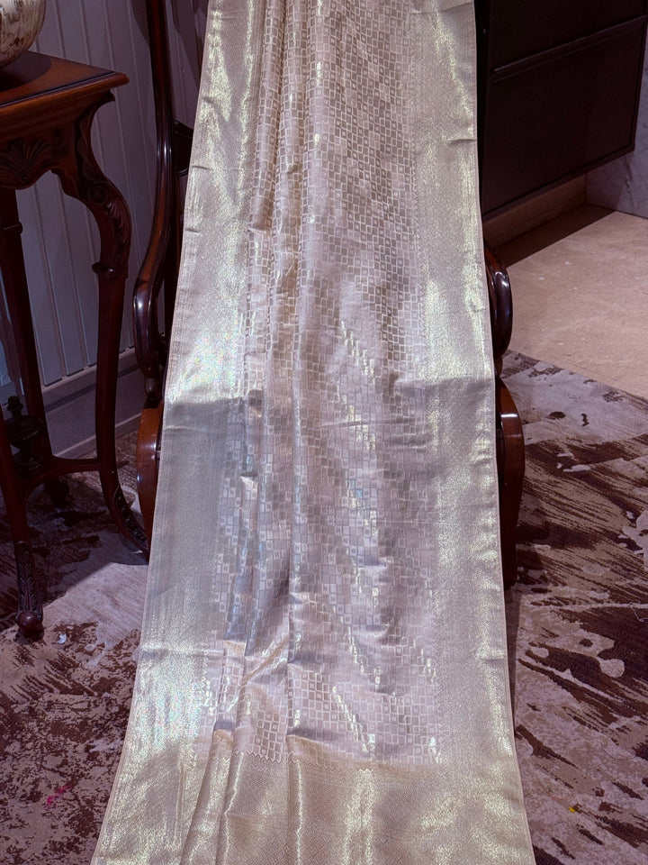 Banarasi Art Silk Saree with Geometric Squares & Wide Self-woven Border