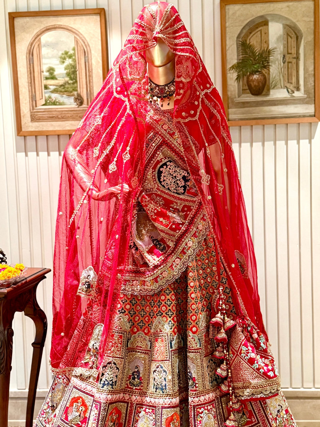 heritage-themed embroidery lehenga choli embellished blouse and a Sequins and Zari work dupatta
