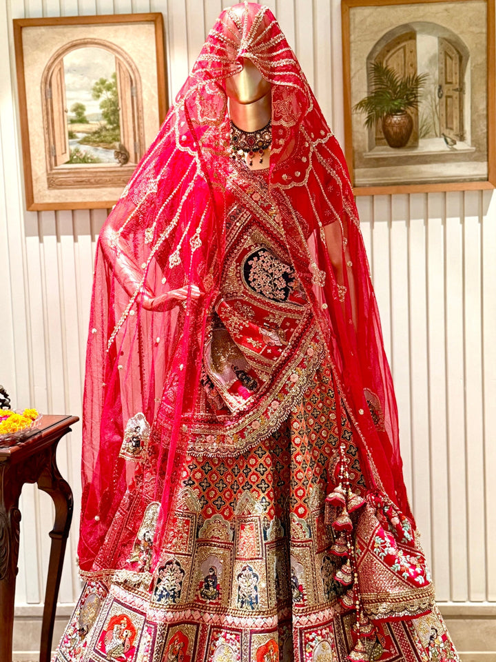 heritage-themed embroidery lehenga choli embellished blouse and a Sequins and Zari work dupatta