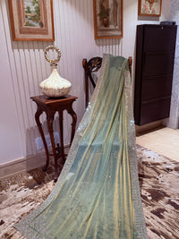 Shimmer Georgette Saree with Floral Sequin Border & Tiny Sequin Accents