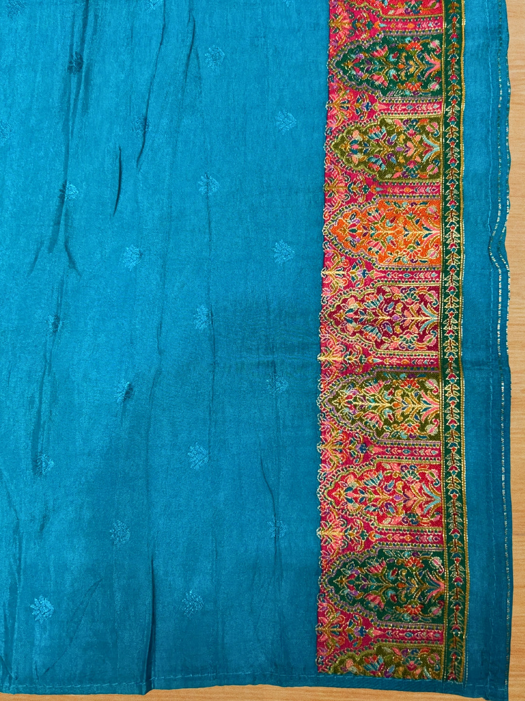 Teal Banarasi Silk Saree with Multicolour Royal Procession Pallu & Temple Border