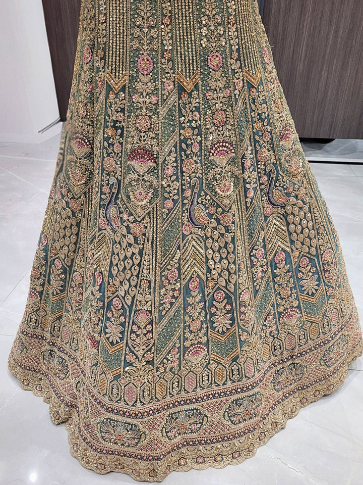 Heavy Zari, Dori, Sequins & Resham Embroidered Lehenga with Dupatta & unstitched Blouse