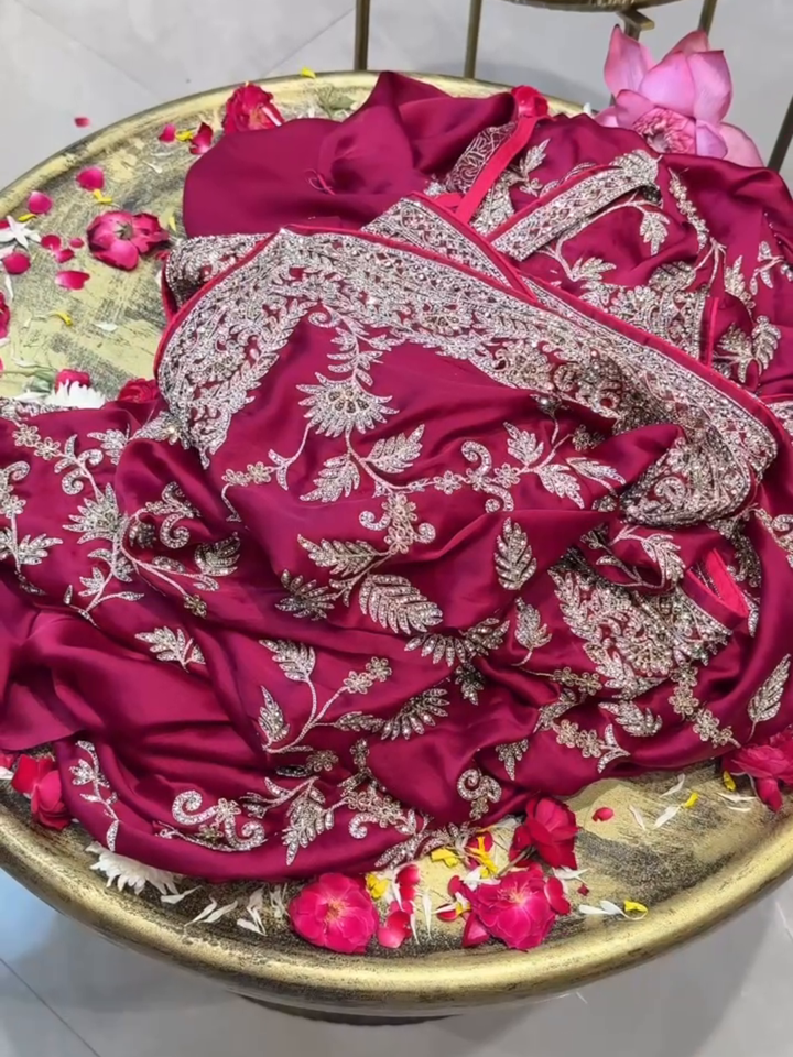 Satin Silk Heavy Zari & Sequin Embroidered Floral Saree