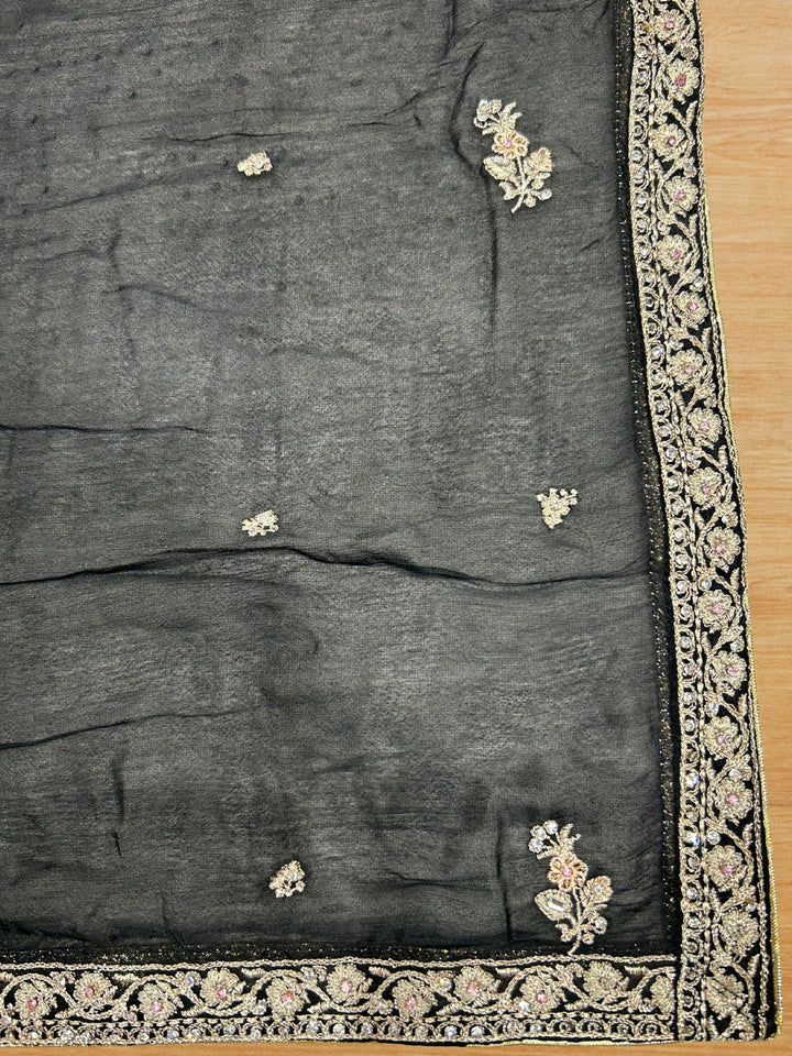Black Suit Set with Zari, Resham, Sequin & Pearl Embroidery, Floral & Medallion Motifs