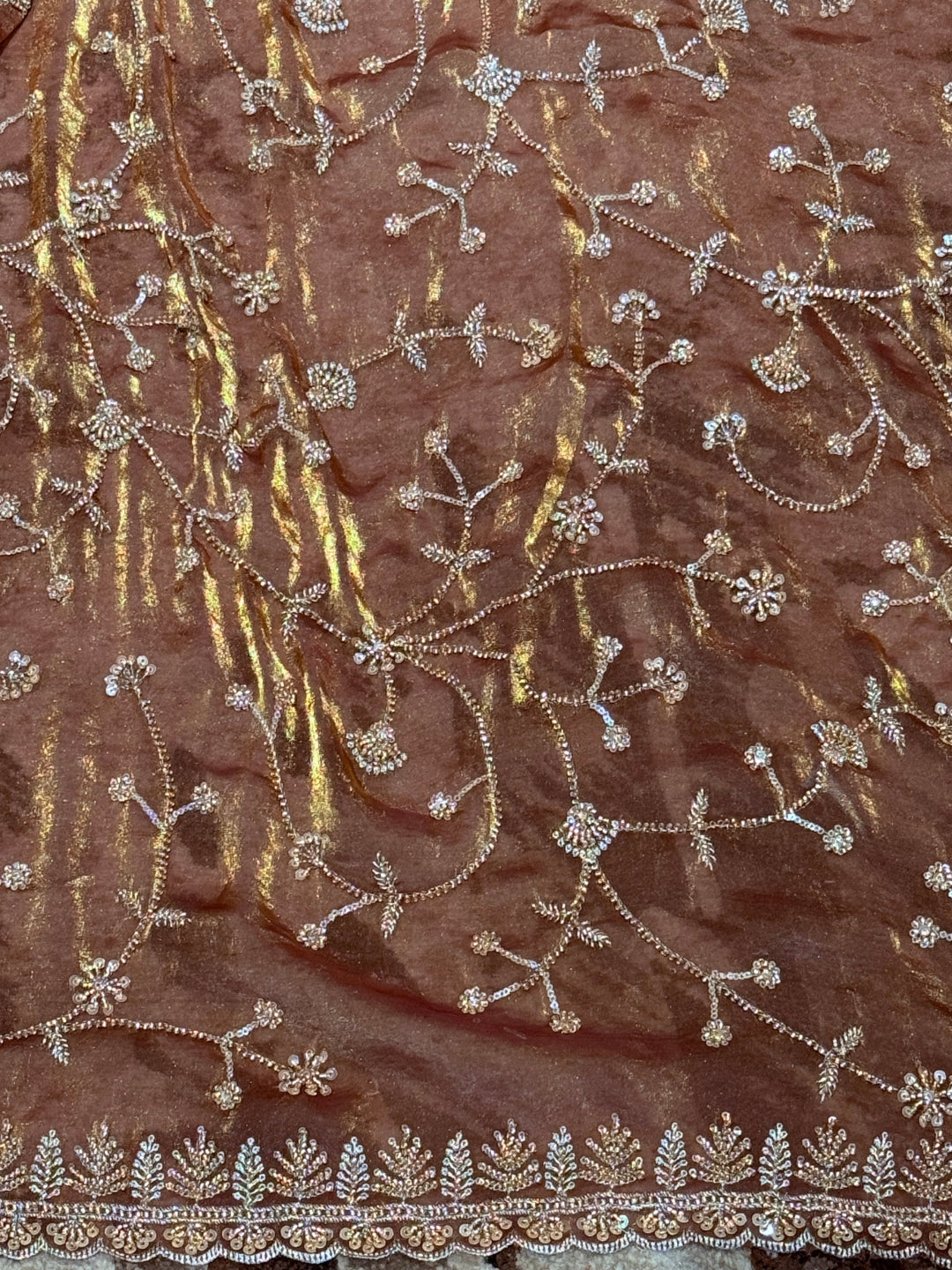 Tissue Saree with Hand-Embroidered Floral Sequins & Ornate Embellished Border