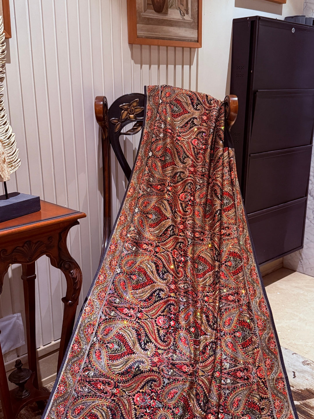Multicolour Jamawar Saree with All-over Paisley Floral Woven Brocade & Classic Border