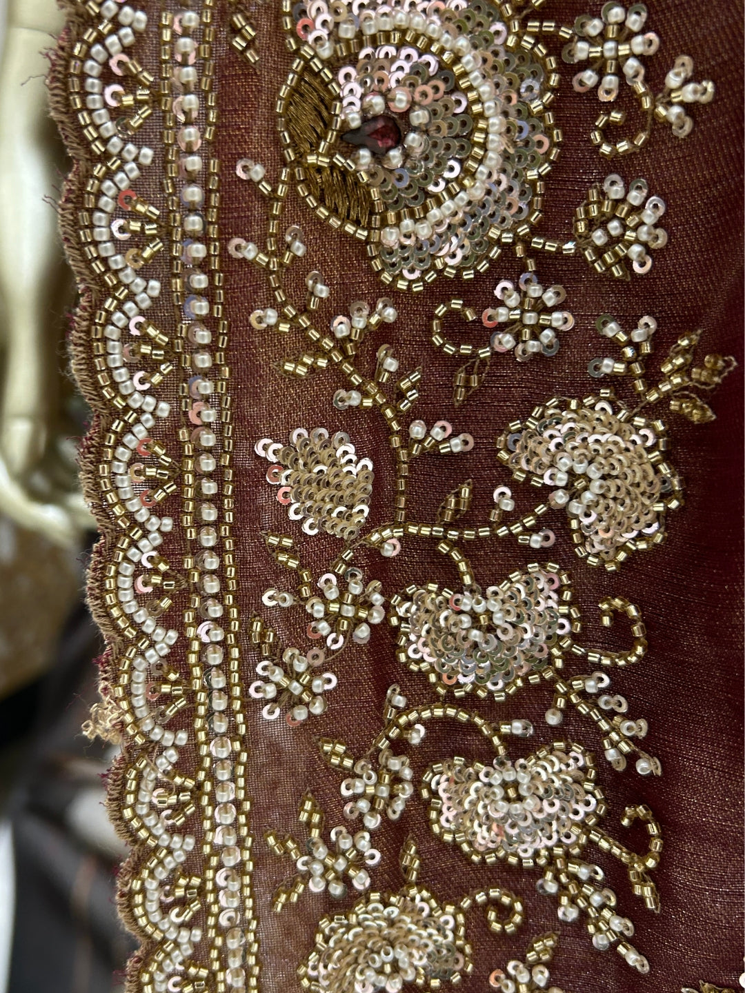 Heavy Sequin & Bead Embroidered Net Saree with Floral Jaal and Scalloped Border