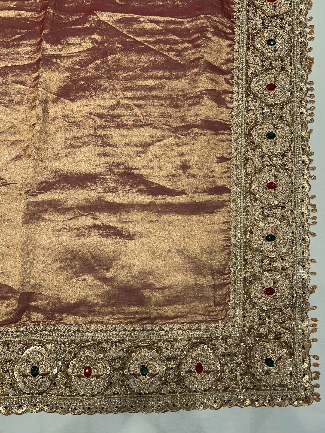 Silk Saree with Heavy Zardozi, Sequin & Stone Embroidered Border and Blouse