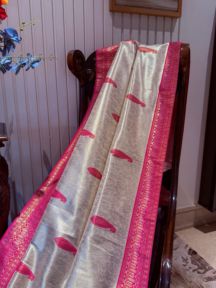 Banarasi Art Silk Saree with Paisley Motifs & Broad Woven Brocade Border