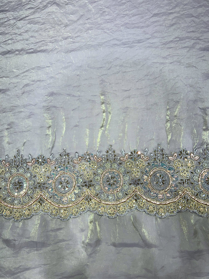 Tissue Saree with Heavy Scalloped Floral Sequin Bead Embroidery & Scattered Butis