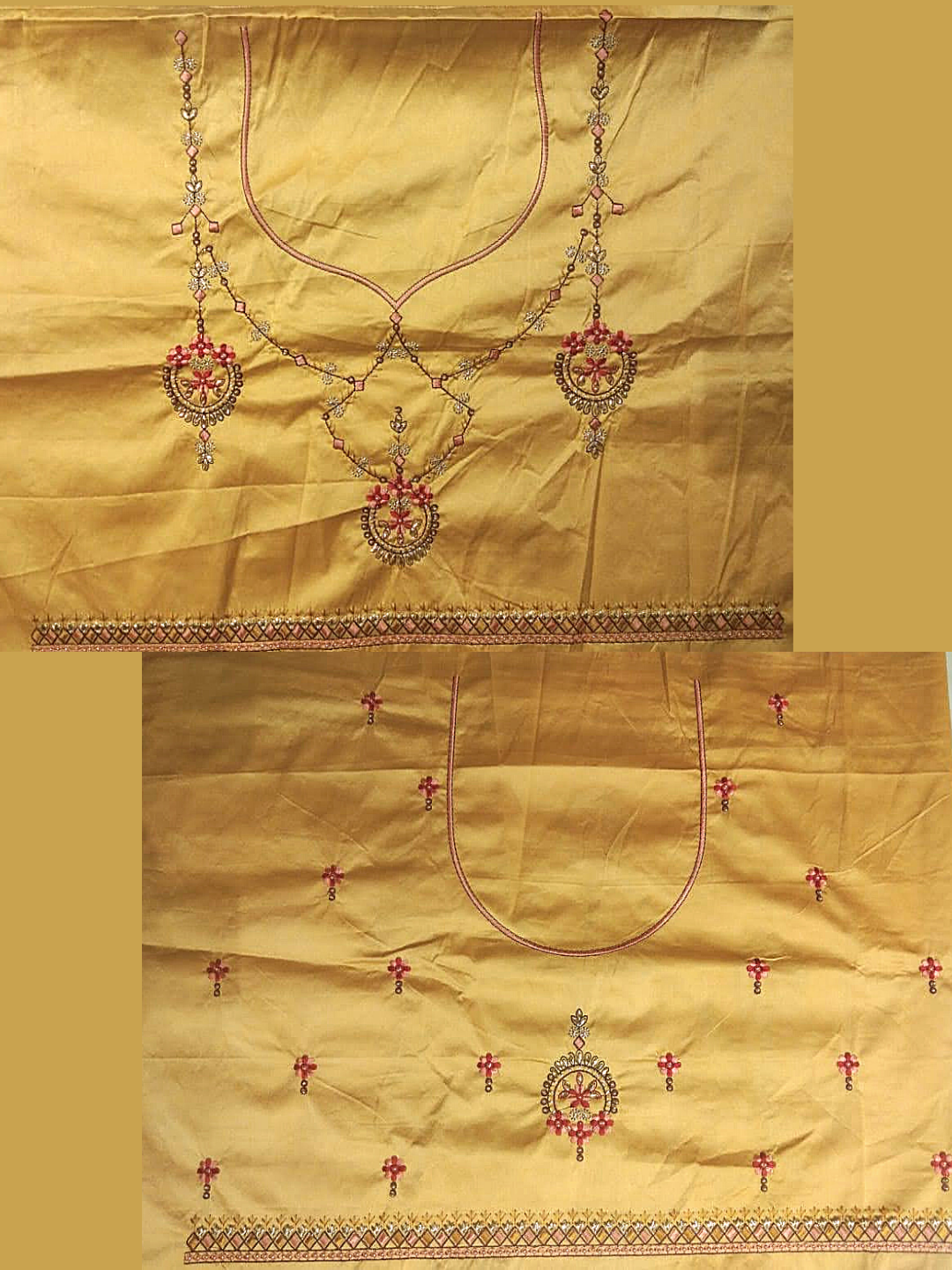 Cream Semi-Stitched Lehenga with Contrast Border Resham Embroidery