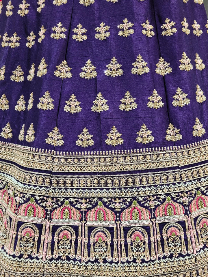 Zari, Sequin & Resham Embroidery Work Lehenga With Unstitched Blouse & Dupatta