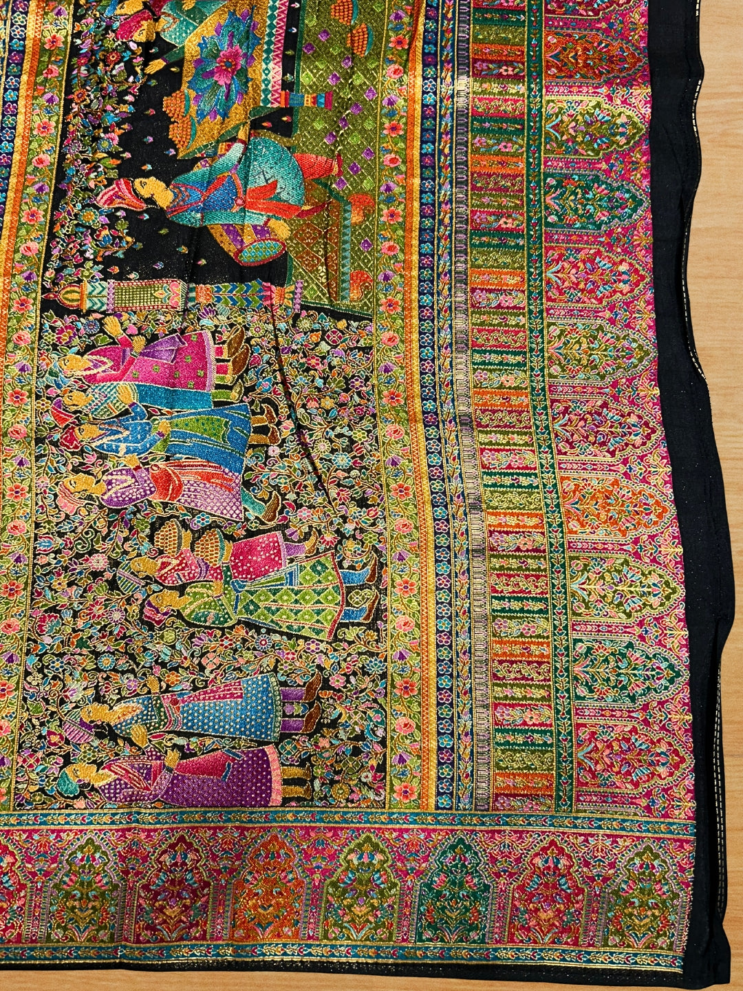 Black Banarasi Silk Saree with Multicolour Royal Procession Pallu & Temple Border