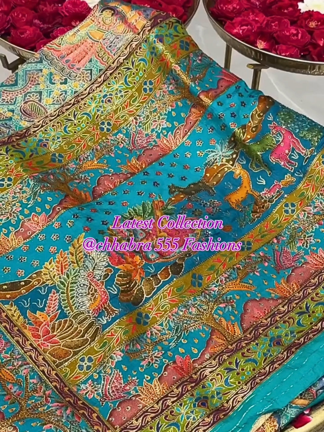 Teal Blue Banarasi Art Silk Saree with Multicolor Meenakari Work & Animal Motif