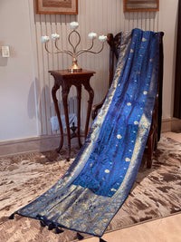 Zari Woven Banarasi Saree with Floral & Paisley Motifs, Golden Brocade Border