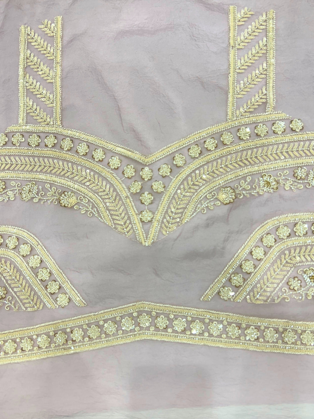 Mauve Net Saree with Ivory-Gold Hand Sequin Floral Scalloped Border & Embroidery