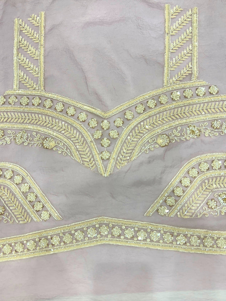 Mauve Net Saree with Ivory-Gold Hand Sequin Floral Scalloped Border & Embroidery