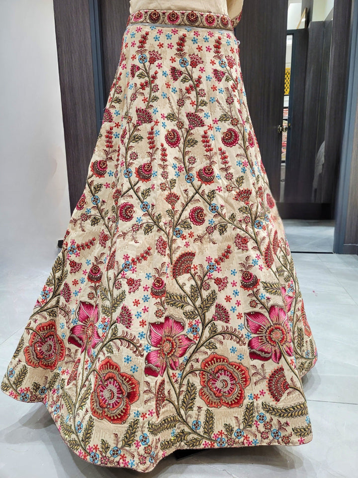 Floral Zari & Sequin Work Embroidered Lehenga with Dupatta & unstitched Blouse