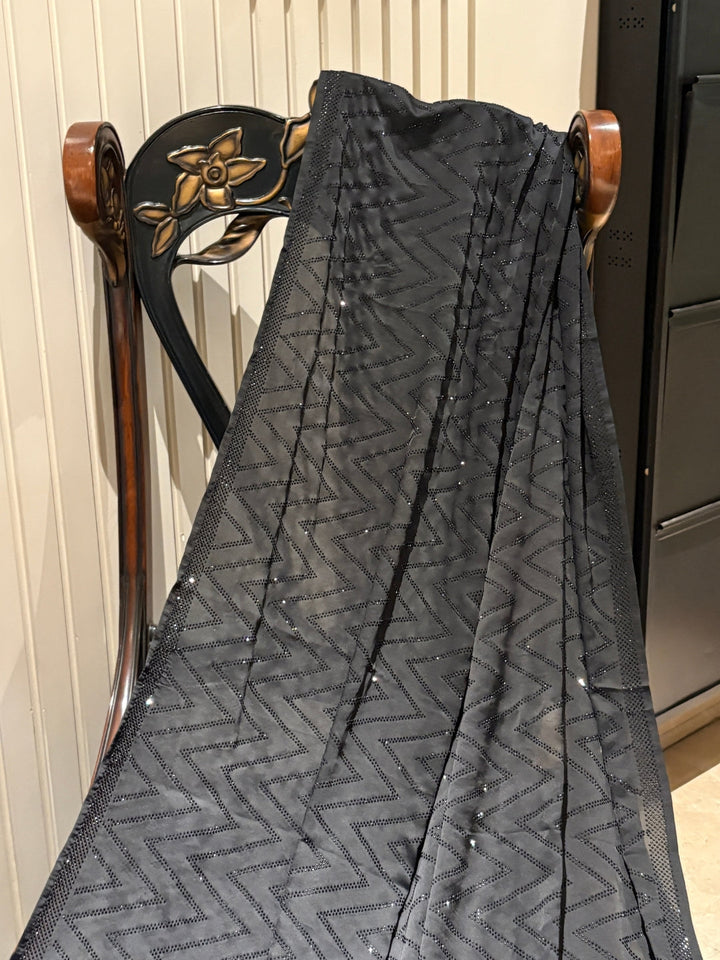 Black Georgette Party Saree with All-Over Zigzag Sequin Work & Subtle Sequin Border