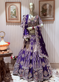 Banarasi Silk Lehenga with Zari Weaving, Resham Floral Embroidery & Cutdana Work