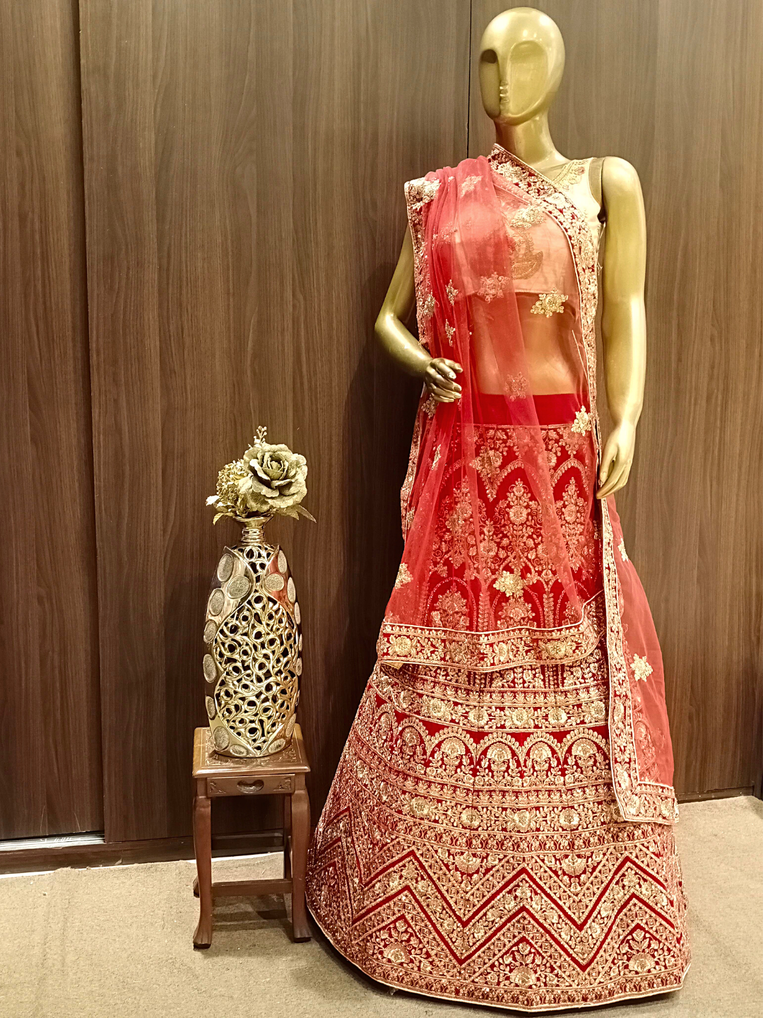 Heavy Stylised Semi-stitched Bridal Lehenga with Gold Zari Embroidery